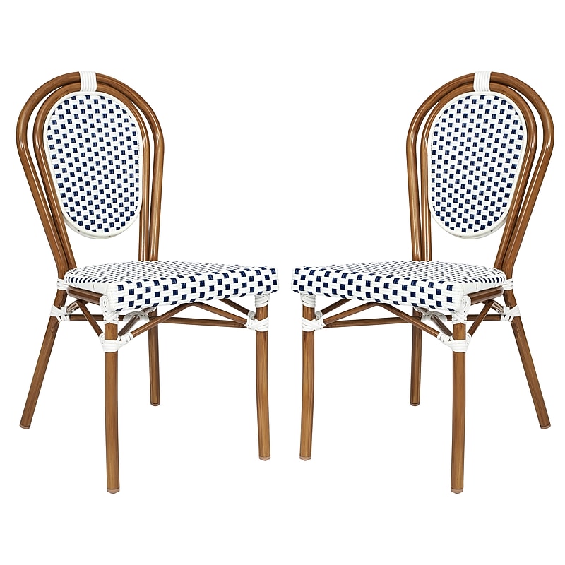 Flash Furniture Lourdes Indoor/Outdoor French Bistro Stacking Chair, White/Navy/Natural, 2/Pack (2SDA6422SWNVN) image 1
