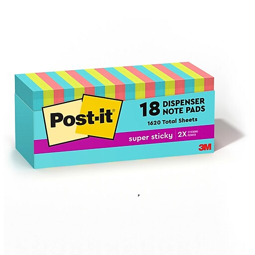 Postit Super Sticky Popup Notes, 3" x 3", Supernova Neons Collection, 90 Sheets/Pad, 18 Pads