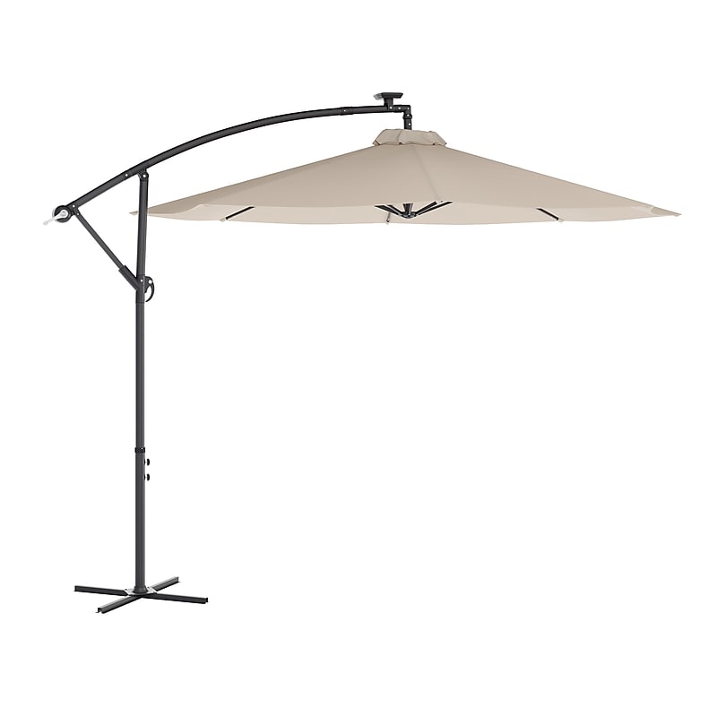 Flash Furniture Sedona Round Cantilever Umbrella with 32 Solar LED Lights, Tan (GMWLUU012TAN) image 1