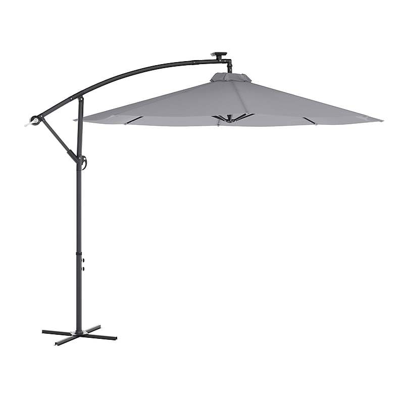 Flash Furniture Sedona Round Cantilever Umbrella with 32 Solar LED Lights, Gray (GMWLUU012GRY) image 1