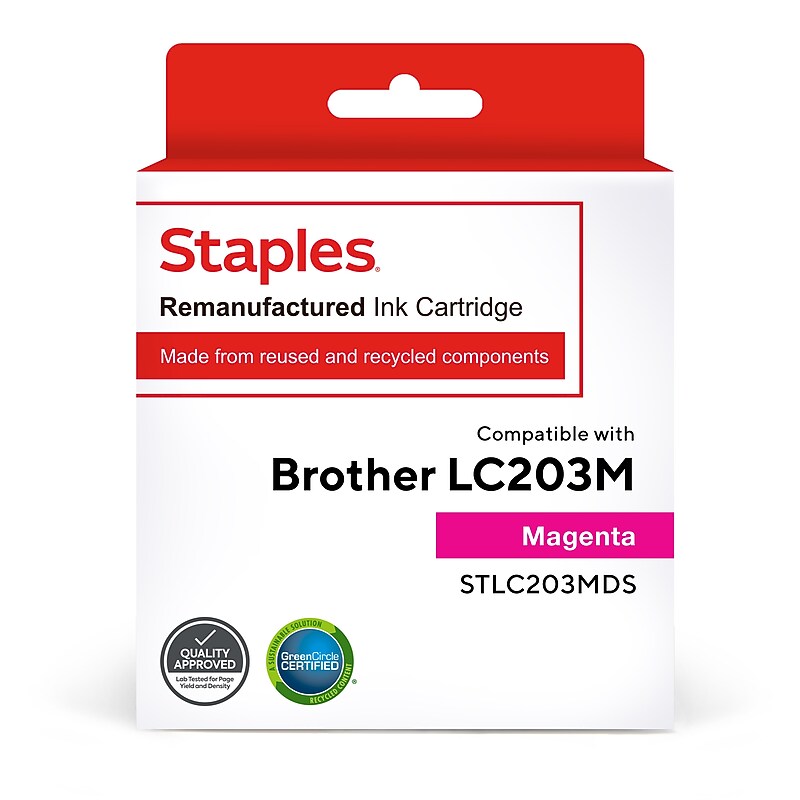 Staples Remanufactured Magenta High Yield Ink Cartridge Replacement for Brother LC-203XL (STLC203MDS) image 1