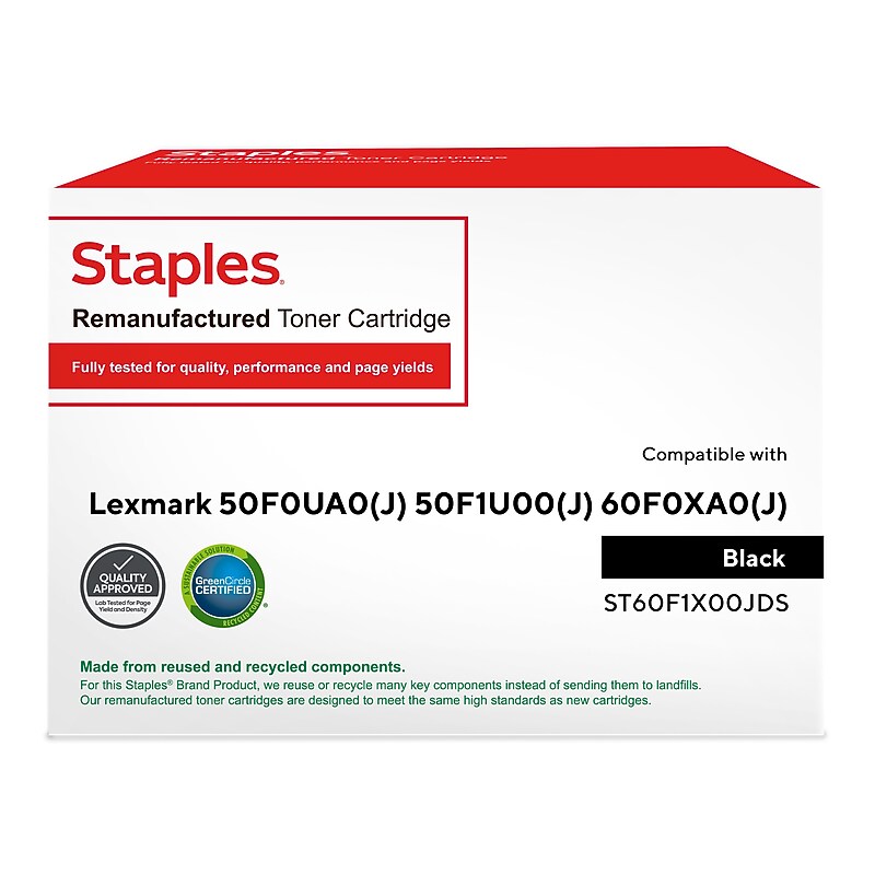Staples Remanufactured Black Extended Yield Toner Cartridge Replacement for Lexmark MS510 (ST60F1X00JDS) image 1