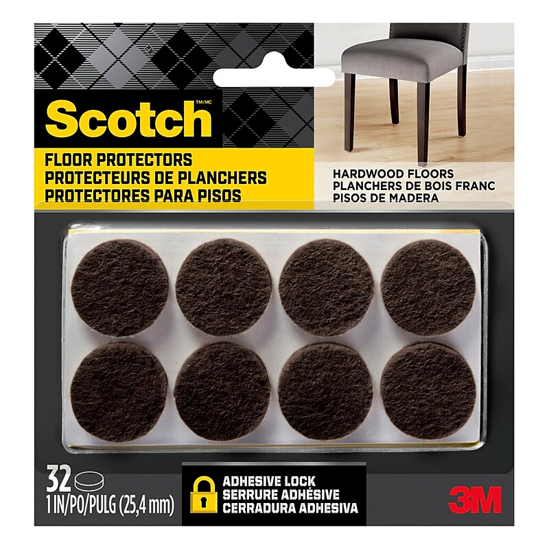 Scotch Round Felt Pads, 1", Brown, 32/Pack (SP822-NA) image 1