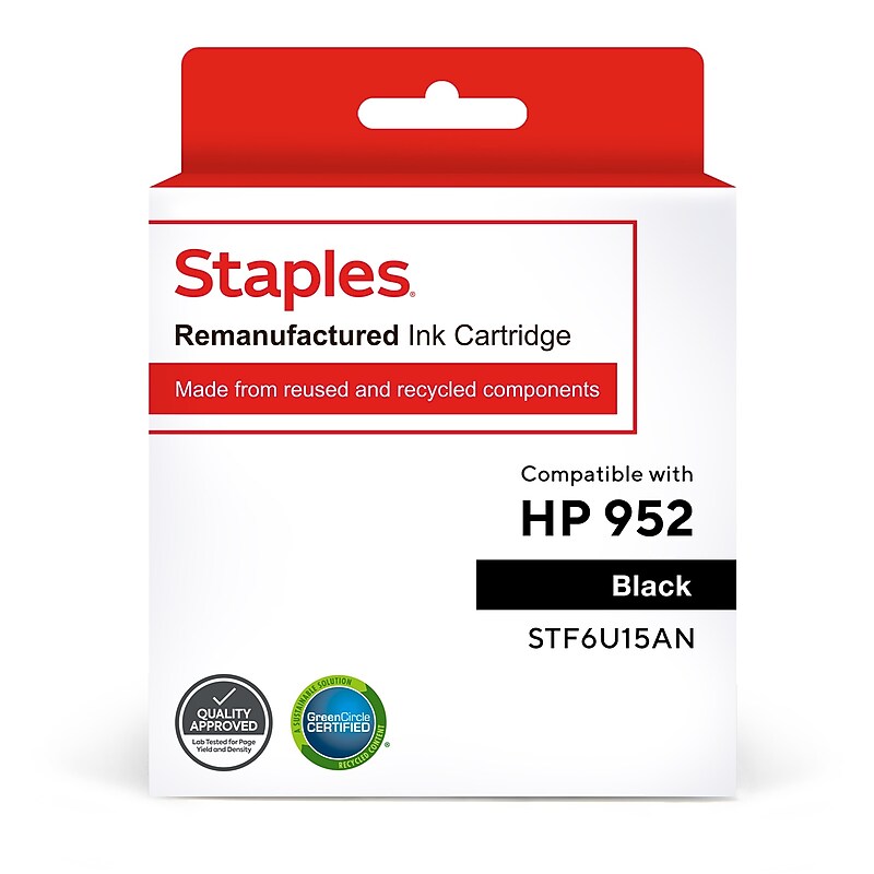 Staples Remanufactured Black Standard Yield Ink Cartridge Replacement for HP 952 (STF6U15AN) image 1