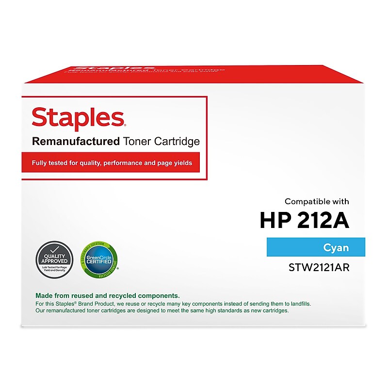 Staples Remanufactured Cyan Standard Yield Toner Cartridge Replacement for HP 212A (STW2121AR) image 1