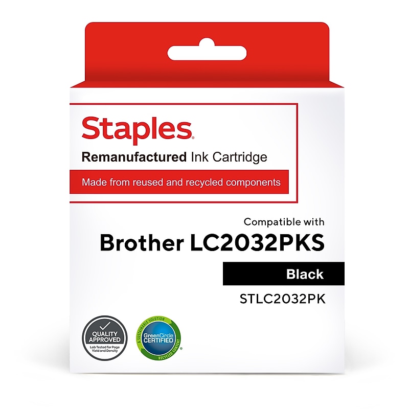 Staples Remanufactured Black High Yield Ink Cartridges Replacement for Brother LC-203XL, 2/Pack (STLC2032PK) image 1