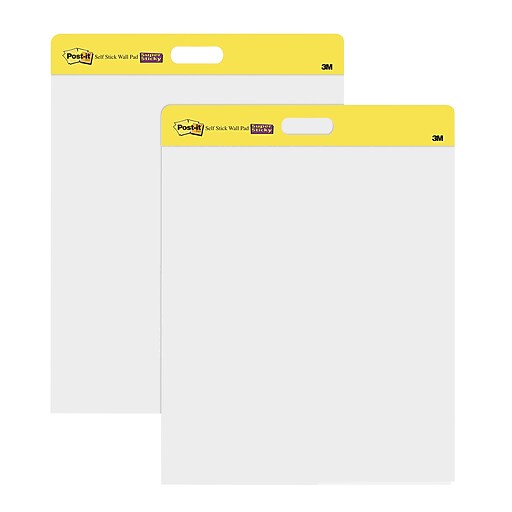 Postit® SelfStick Wall Pad, 20" x 23", Unruled, Plain White, 2/PK