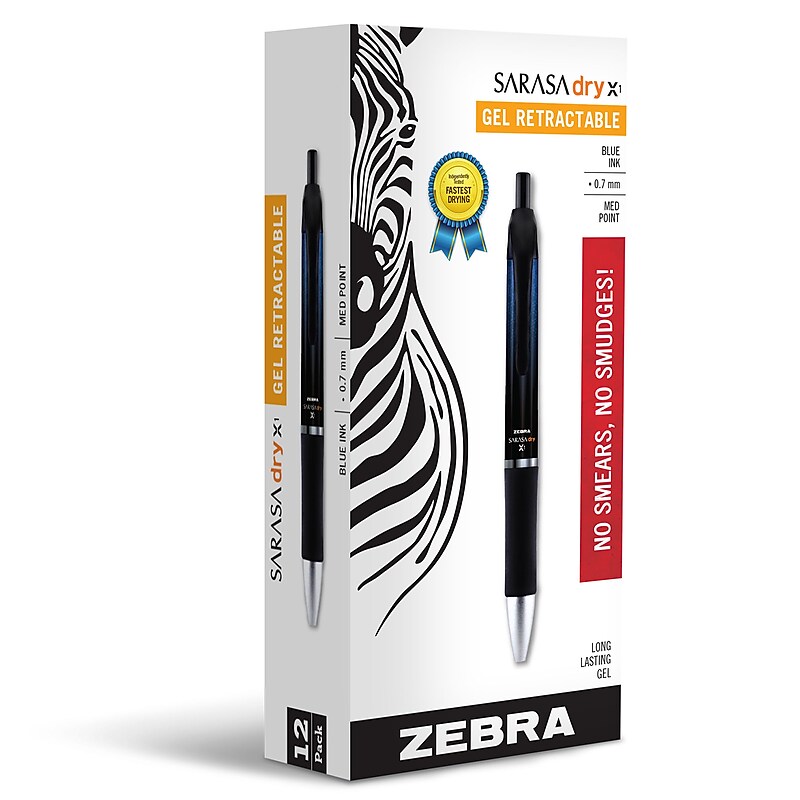 Zebra Retractable Gel Pen, Medium Point, 0.7mm, Blue Ink, Dozen (45620) image 1