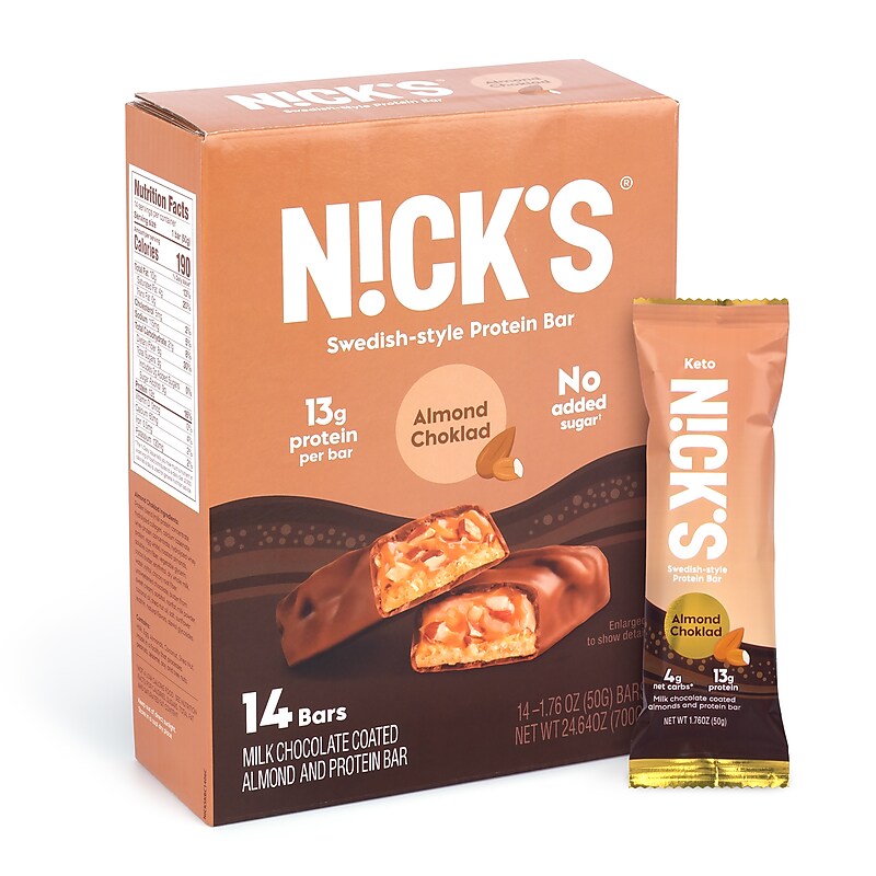 Nick's Protein Bar Almond Choklad, 1.76 oz, 14/Pack (220-02352) image 1