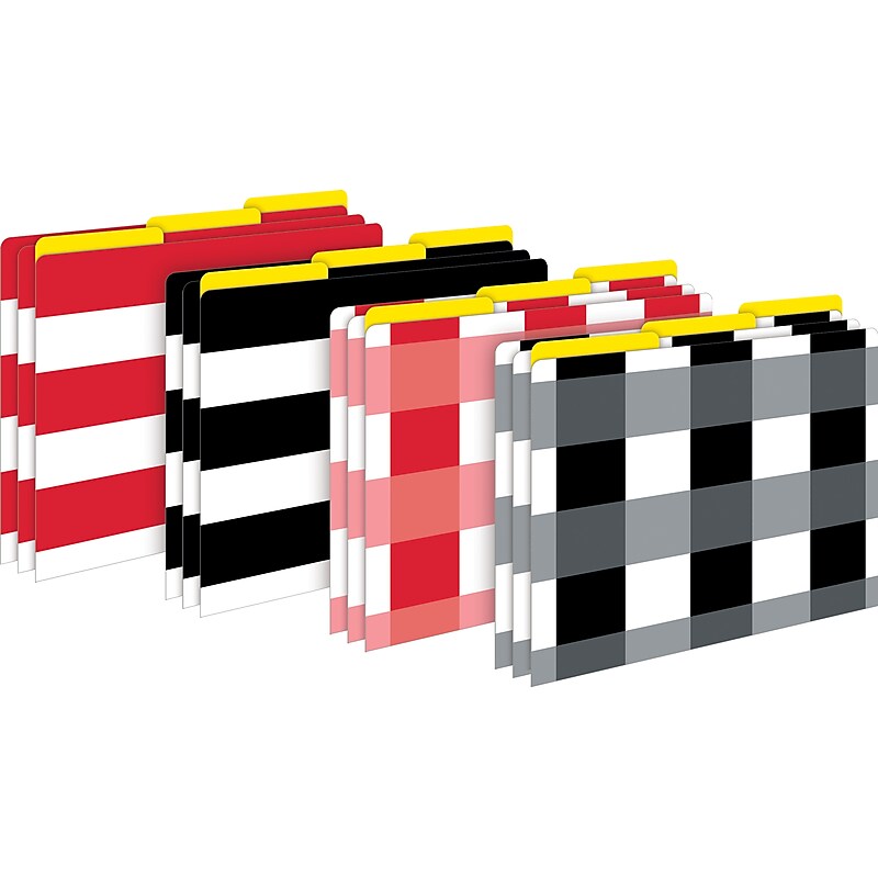 Barker Creek Buffalo Plaid & Wide Stripes File Folder, 1/3-Cut Tab, Letter Size, Assorted Colors, 12/Pack (2011) image 1