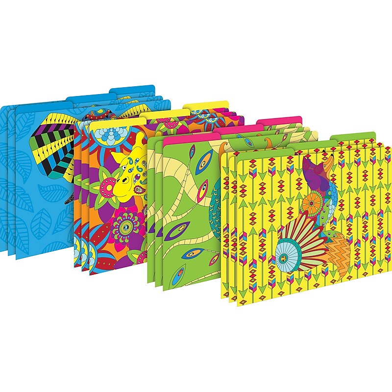 Barker Creek Bohemian Animals File Folder, 1/3-Cut Tab, Letter Size, Assorted Colors, 12/Pack (2012) image 1