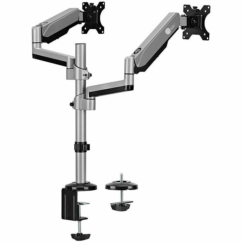 SIIG Adjustable Dual Arms, Up to 32" Monitor, Silver (CEMT3R11S1) image 1
