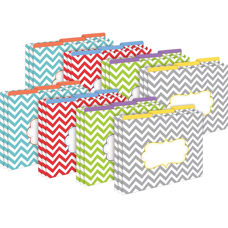Barker Creek Beautiful Chevron File Folder, 1/3-Cut Tab, Letter Size, Assorted Colors, 24/Set (4394) image 1