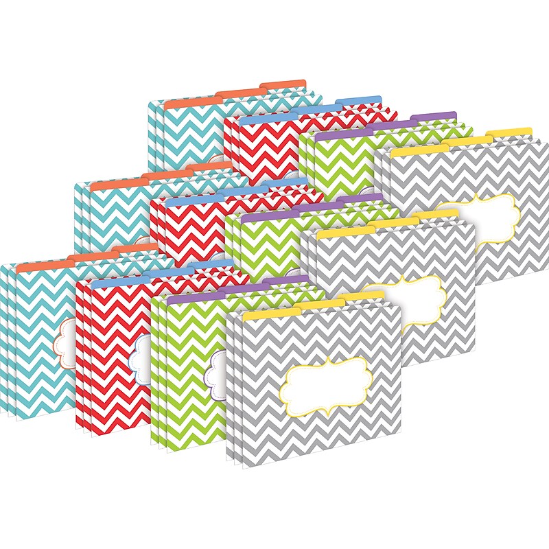 Barker Creek Beautiful Chevron File Folder, 1/3-Cut Tab, Letter Size, Assorted Colors, 36/Set (4395) image 1