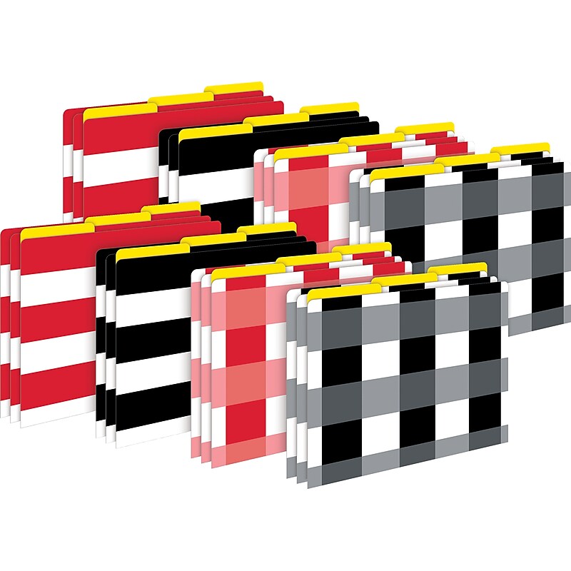 Barker Creek Buffalo Plaid & Wide Stripes File Folder, 1/3-Cut Tab, Letter Size, Assorted Colors, 24/Set (4396) image 1