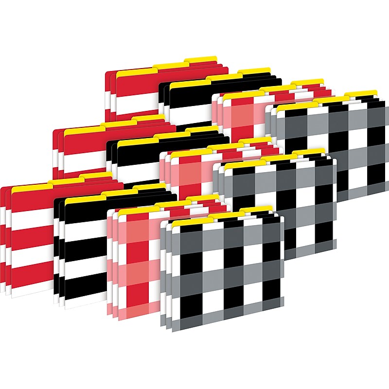 Barker Creek Buffalo Plaid & Wide Stripes File Folder, 1/3-Cut Tab, Letter Size, Assorted Colors, 36/Set (4397) image 1