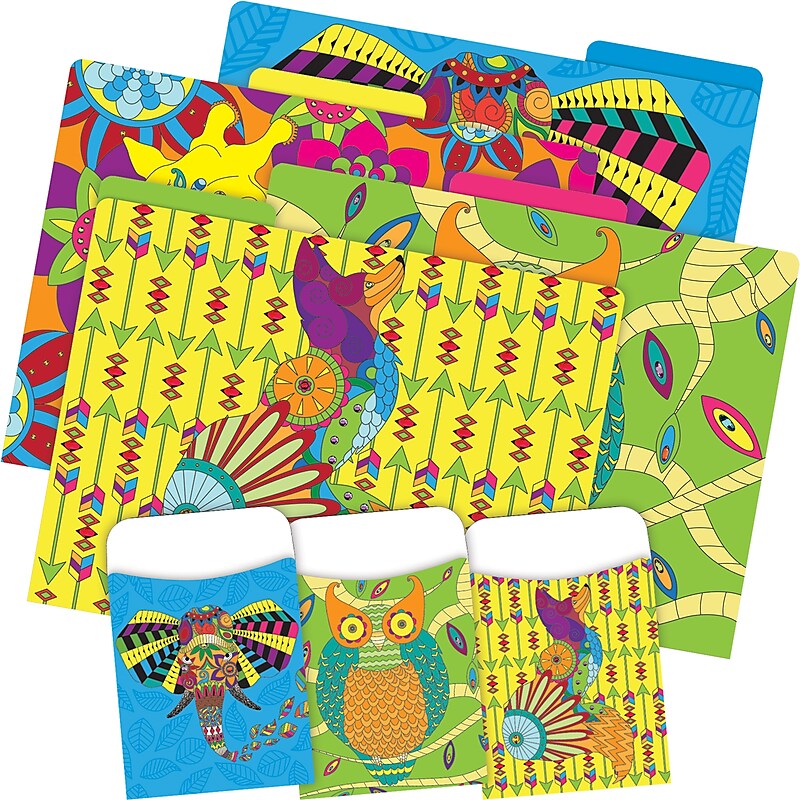 Barker Creek Bohemian Animals File Folder, 1/3-Cut Tab, Letter Size, Assorted Colors, 42/Set (4408) image 1