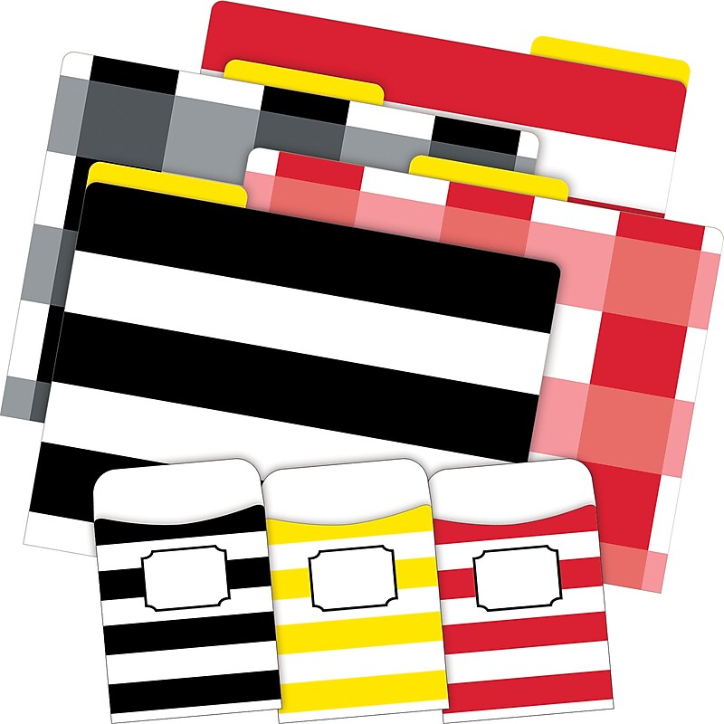 Barker Creek Buffalo Plaid & Wide Stripes File Folder, 1/3-Cut Tab, Letter Size, Assorted Colors, 42/Set (4421) image 1