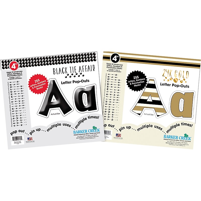 Barker Creek Gold & Black Tie Affair  4" Letters and Numbers, Multicolored, 510/Pack (4426) image 1