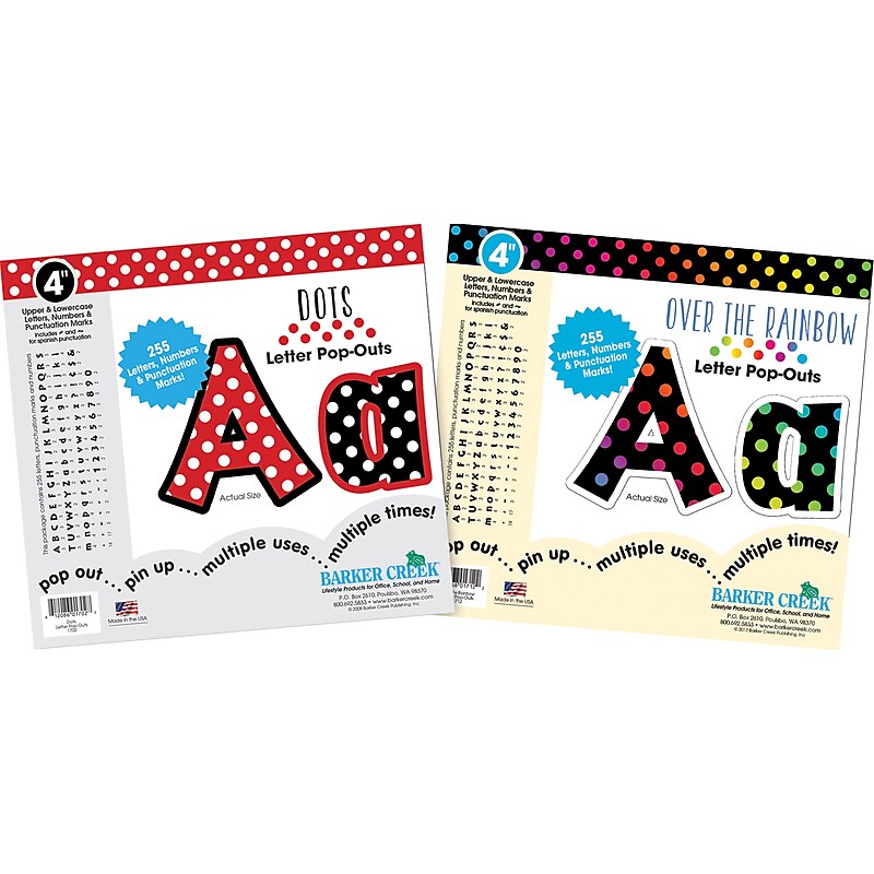 Barker Creek Dots & Over The Rainbow  4" Letters and Numbers, Multicolored, 510/Pack (4427) image 1
