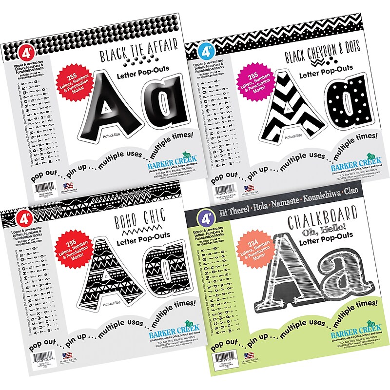 Barker Creek Chalkboard, Boho Chic, Black Chevron & Dots, Black Tie Affair  4" Letters and Numbers, 999/Pack (4428) image 1