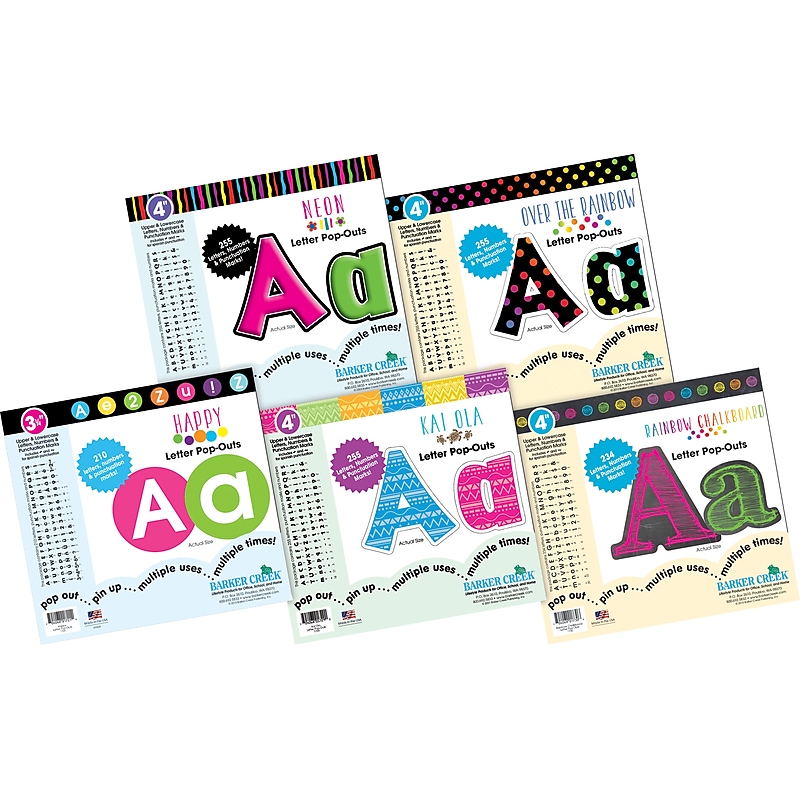 Barker Creek Rainbow Chalk, Happy, Over the Rainbow, Kai Ola, Neon  4" Letters and Numbers, Multicolored, 1209/Pack (4429) image 1