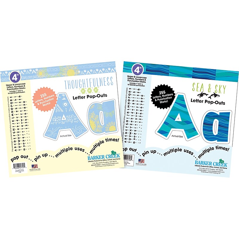 Barker Creek Thoughtfulness, Sea & Sky  4" Letters and Numbers, Multicolored, 510/Pack (4430) image 1