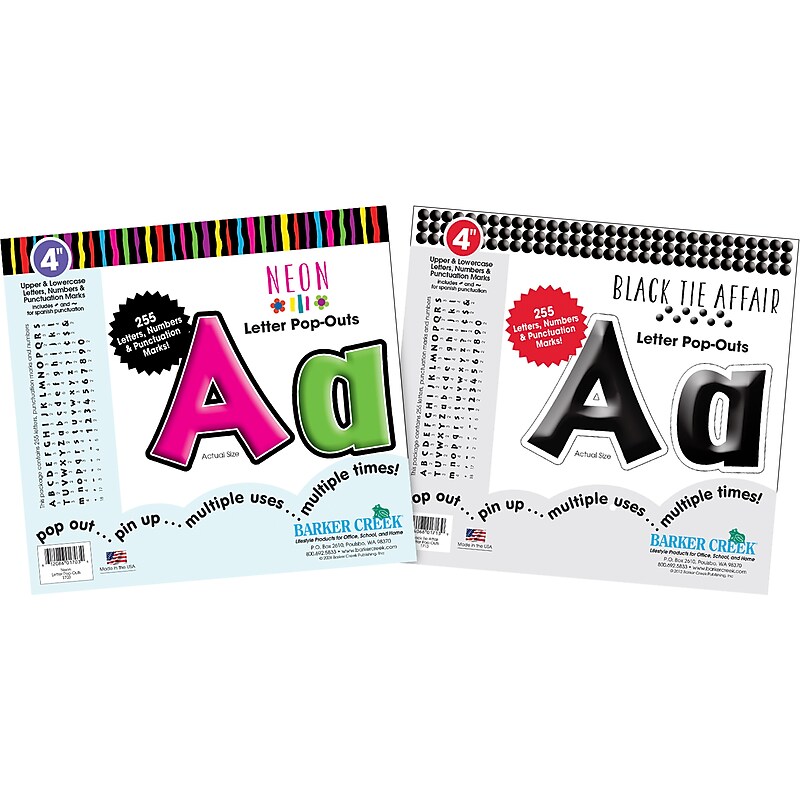 Barker Creek Neon & Black Tie Affair  4" Letters and Numbers, Multicolored, 510/Pack (4431) image 1