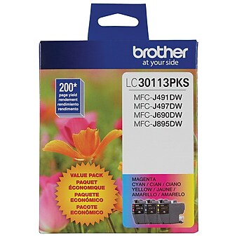 Brother LC3011 Cyan/Magenta/Yellow Standard Yield Ink Cartridge, 3/Pack