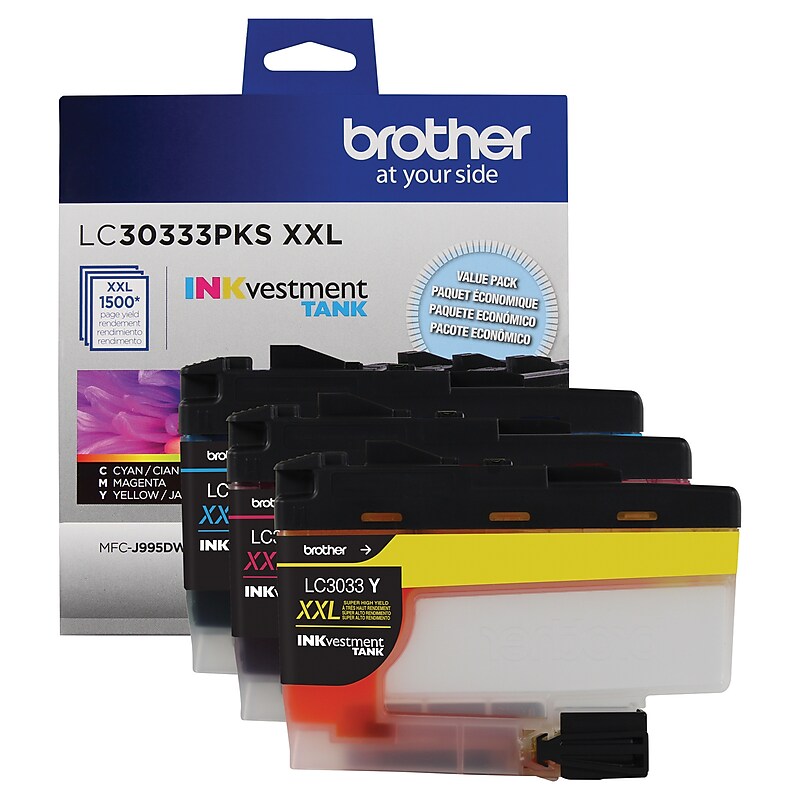 Brother LC3033 Cyan/Magenta/Yellow Super High Yield Ink Tank Cartridge, 3/Pack image 1