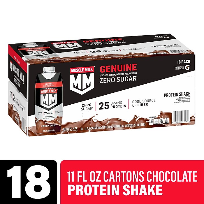 Muscle Milk Genuine Chocolate Protein Shake, 11 oz, 18/Pack (220