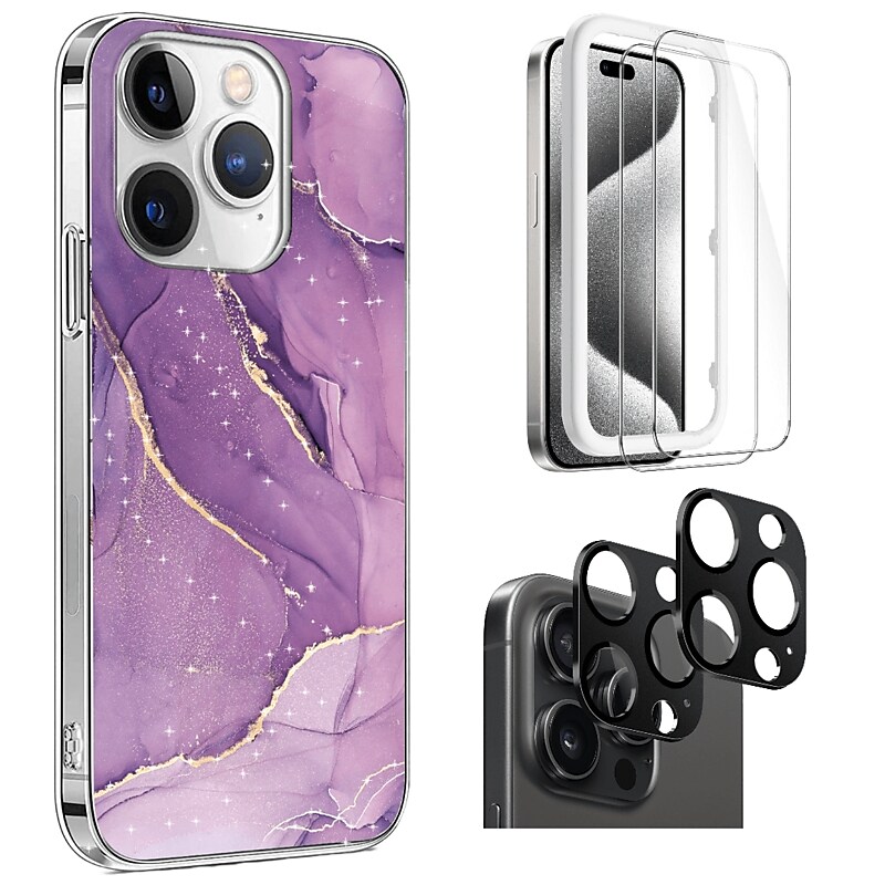 SaharaCase Purple Marble Case, Tempered Glass Screen and Camera Protector for iPhone 15 Pro Max (CP474ZD128ZD131) image 1