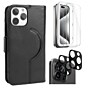 SaharaCase Genuine Leather Wallet Case, Tempered Glass Screen, Camera Protector for iPhone 15 Pro Max, Black (CP480ZD128ZD131)~#|#~sp242552407_sc7