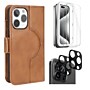 SaharaCase Genuine Leather Wallet Case, Tempered Glass Screen, Camera Protector for iPhone 15 Pro Max, Brown (CP481ZD128ZD131)~#|#~sp242552416_sc7