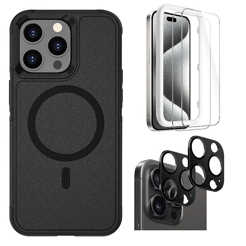 SaharaCase Armor Series Hard Shell Case, Tempered Glass Screen, Camera Protector for iPhone 15 Pro Max, Black (CP482ZD128ZD131) image 1