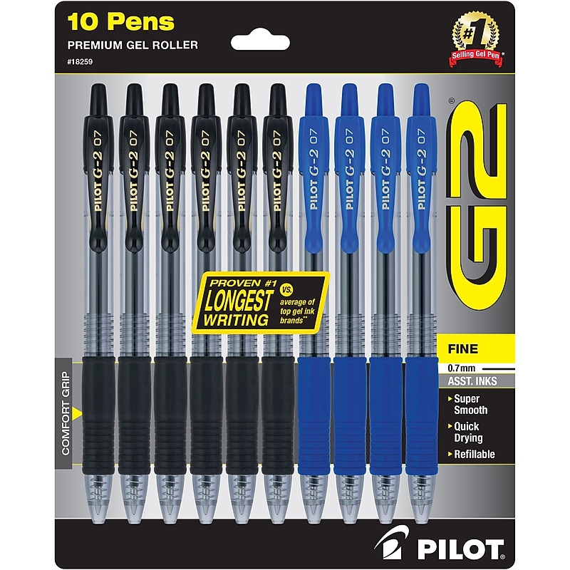 Pilot G2 Premium Retractable Gel Pen, Fine Point, 0.7mm, Assorted Ink, 10/Pack (18259) image 1