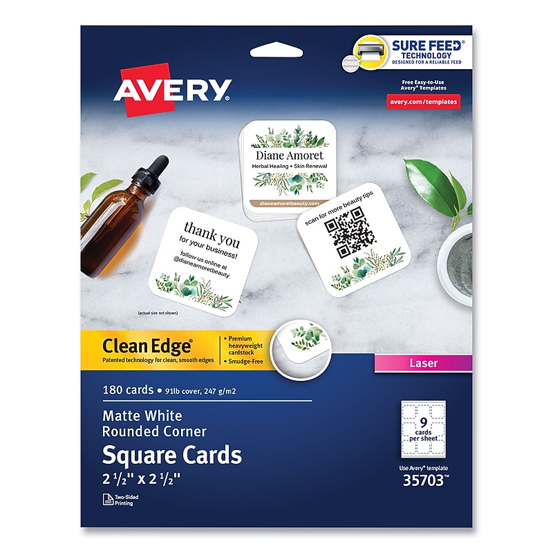 Avery Clean Edge Business Cards, 2.5" x 2.5", Matte, White, 180/Pack (35703) image 1