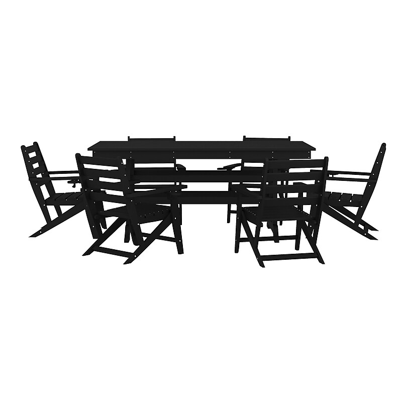 Flash Furniture Tolleson Commercial Adirondack Dining Set with Table and 6 Chairs, Black, 7 Piece/Set (LEHMP1582037BLK) image 1