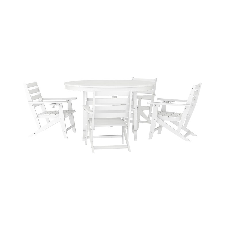Flash Furniture Tolleson Commercial Adirondack Dining Set with Table and 4 Chairs, White, 5 Piece/Set (LEHMP2482037WHT) image 1