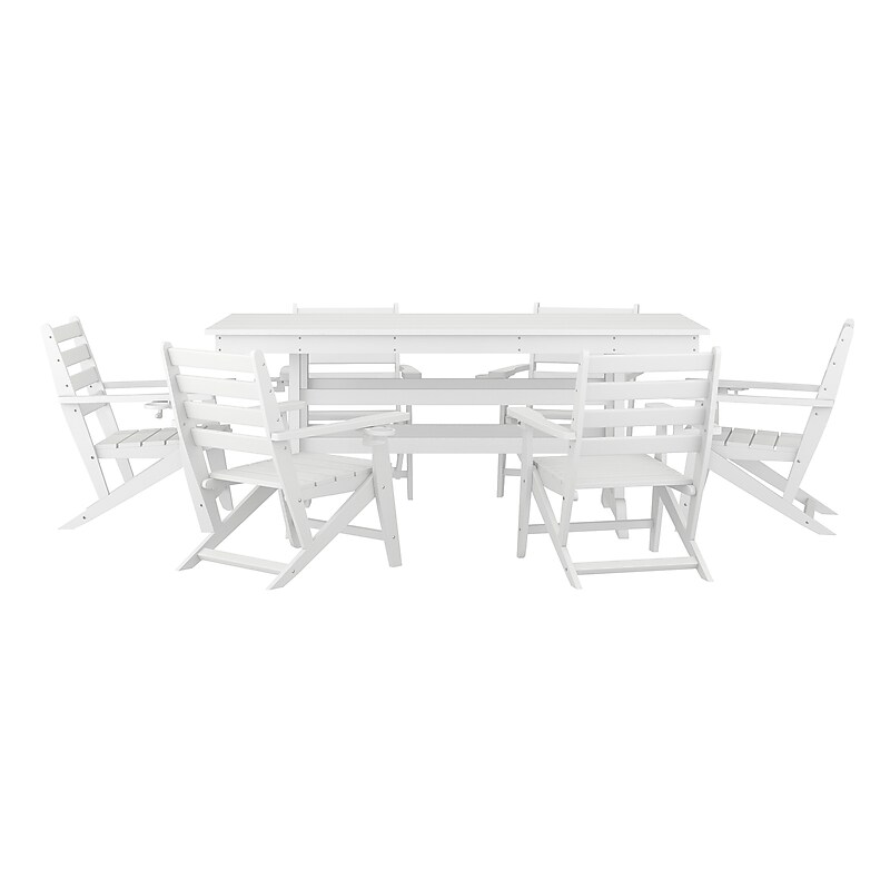 Flash Furniture Tolleson Commercial Adirondack Dining Set with Table and 6 Chairs, White, 7 Piece/Set (LEHMP1582037WHT) image 1