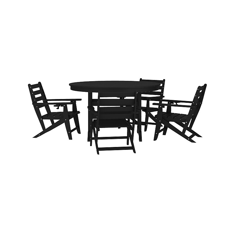 Flash Furniture Tolleson Commercial Adirondack Dining Set with Table and 4 Chairs, Black, 5 Piece/Set (LEHMP2482037BLK) image 1