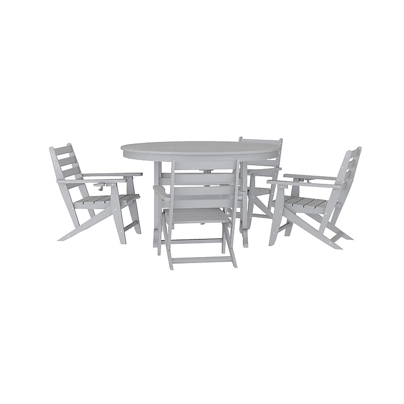 Flash Furniture Tolleson Commercial Adirondack Dining Set with Table and 4 Chairs, Gray, 5 Piece/Set (LEHMP2482037GRY) image 1