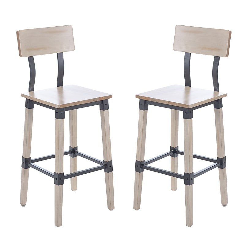 Flash Furniture Jackson Industrial Wood Rectangular Back Dining Barstool, Antique White, 2-Pieces/Pack (2XUDGW0236BAWH) image 1