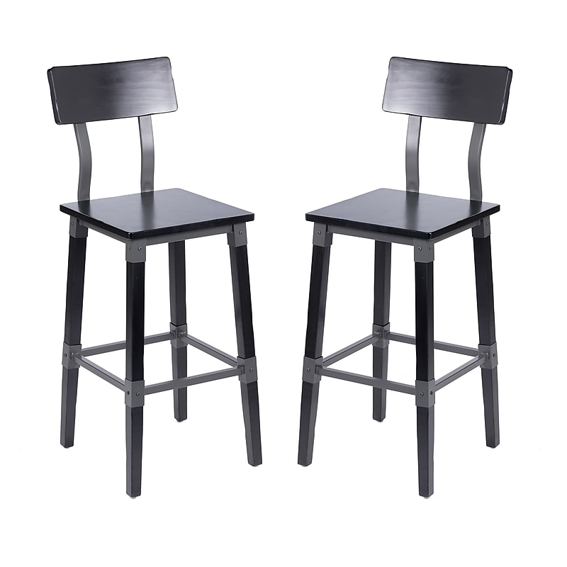 Flash Furniture Jackson Industrial Wood Rectangular Back Dining Barstool, Black, 2-Pieces/Pack (2XUDGW0236BBLK) image 1