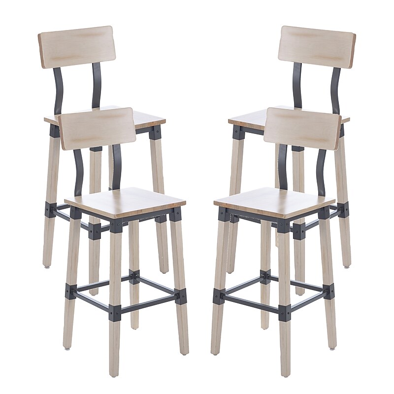 Flash Furniture Jackson Industrial Wood Rectangular Back Dining Barstool, Antique White, 4-Pieces/Pack (4XUDGW0436BAWH) image 1