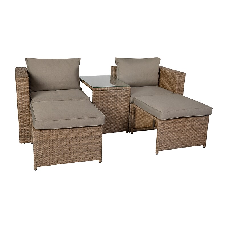 Flash Furniture Nico Indoor/Outdoor Modular Loveseat Sofa Set, Gray Cushions and Natural Frame, 5-Piece/Set (TW3W575859BGNAT) image 1