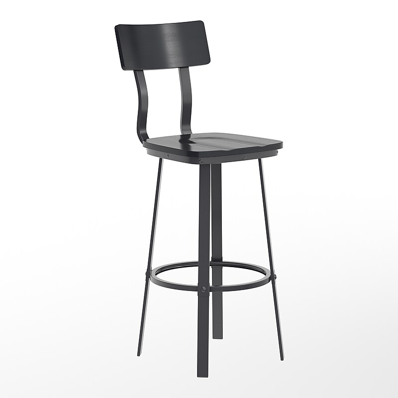 Flash Furniture Flint Series Industrial Wood/Steel Rectangular Back Barstool, Black (XUDG60582BBLK) image 1