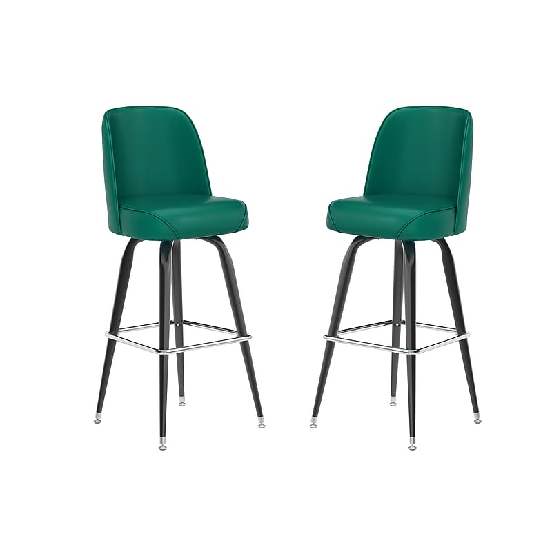 Flash Furniture James Traditional Vinyl Full Back Barstool, Green, 2-Pieces/Pack (2XUF125GRN) image 1