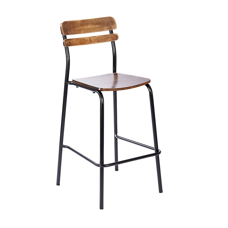 Flash Furniture Cyprus Contemporary Steel/Wood Slat Back Barstool, Black/Antique Copper (XUCH10443BACP) image 1