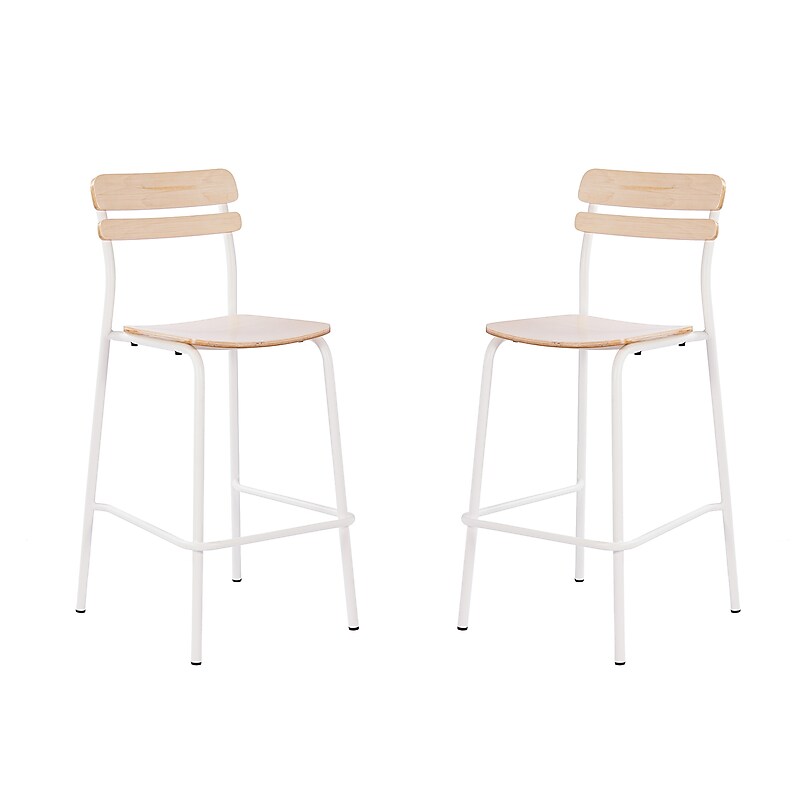 Flash Furniture Cyprus Contemporary Steel/Wood Slat Back Barstool, Antique White, 2-Pieces/Pack (2XUCH10443BAWH) image 1